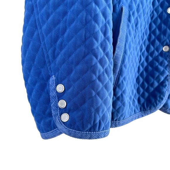 Talbots Vintage 90s Blue Quilted Jacket Corduroy Trim Snap Button Front, Sz LP - Picture 7 of 10